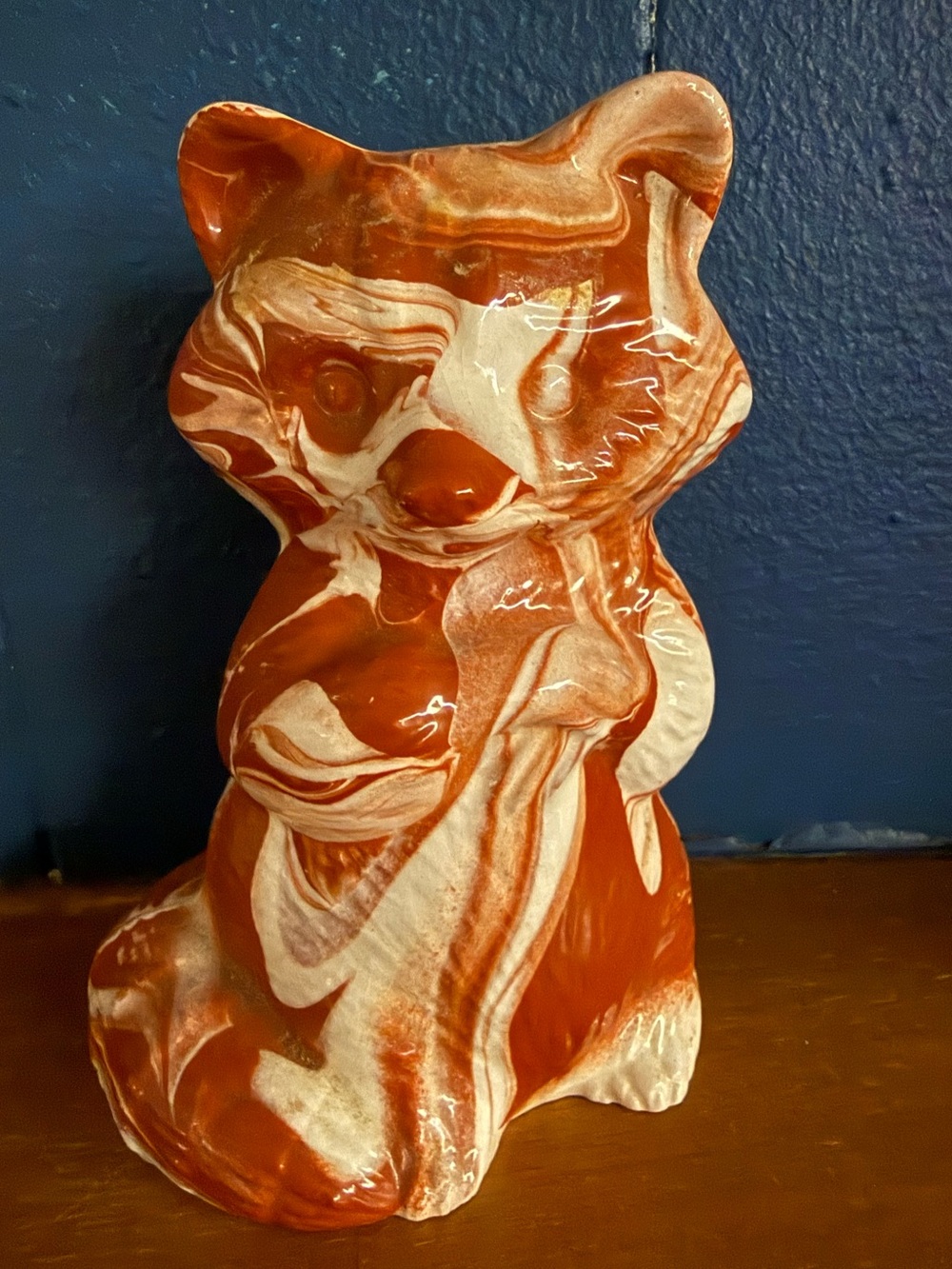 Vintage G Green Kansas Clay Swirl Pottery Raccoon Figurine